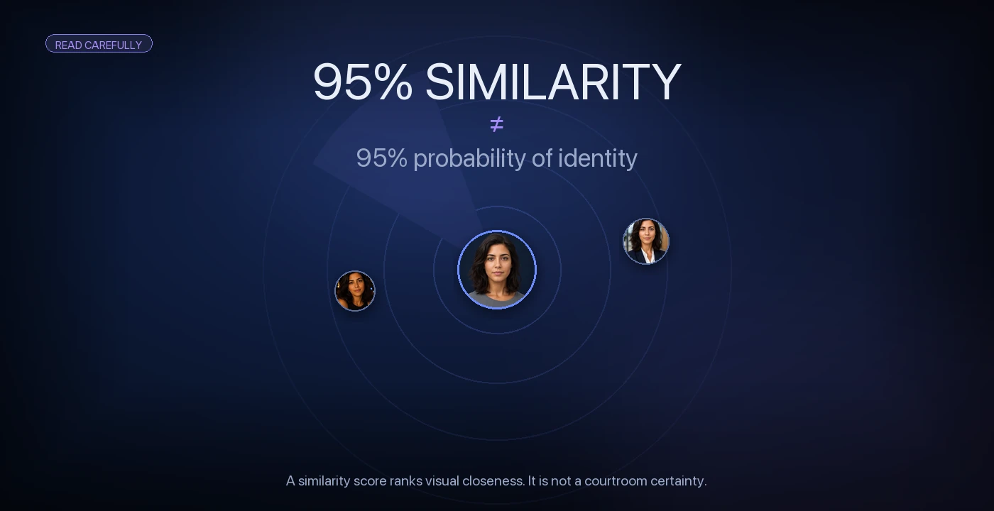 Graphic stating that 95 percent similarity is not the same as 95 percent probability of identity